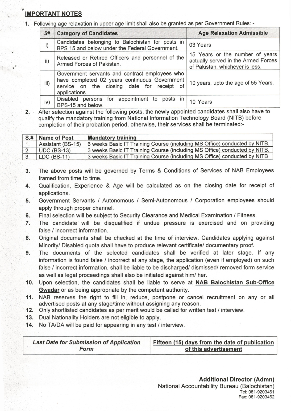 National Accountability Bureau (NAB) Balochistan Jobs 2024