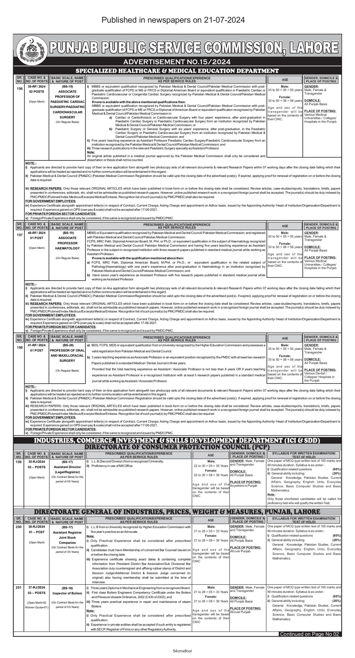 PPSC Latest Jobs 2024 - PPSC Advertisement No 15 2024