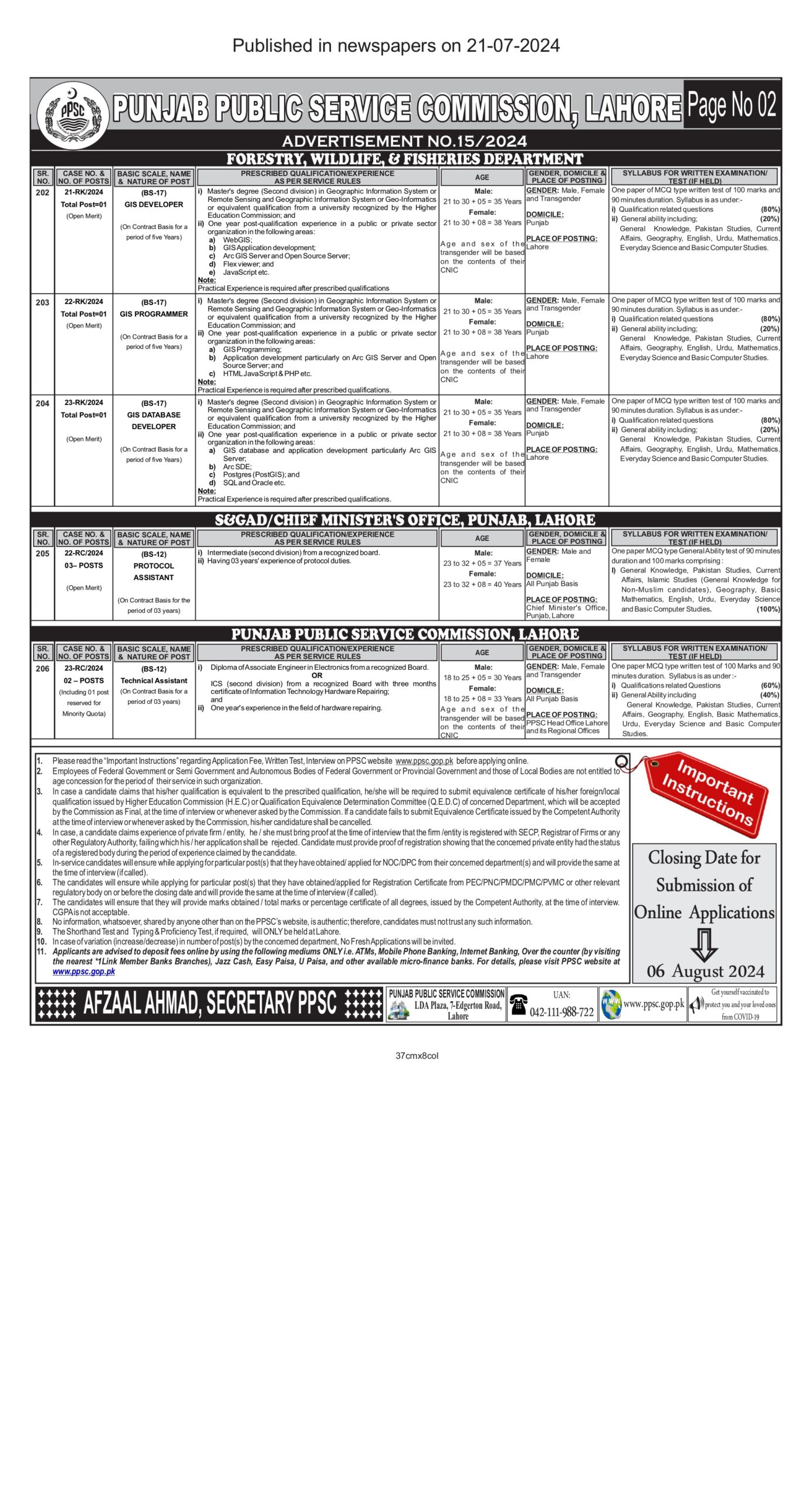 PPSC Latest Jobs 2024 - PPSC Advertisement No 15 2024