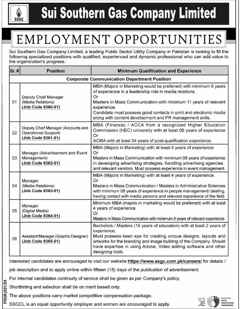 Sui Southern Gas Company Limited Jobs 2024