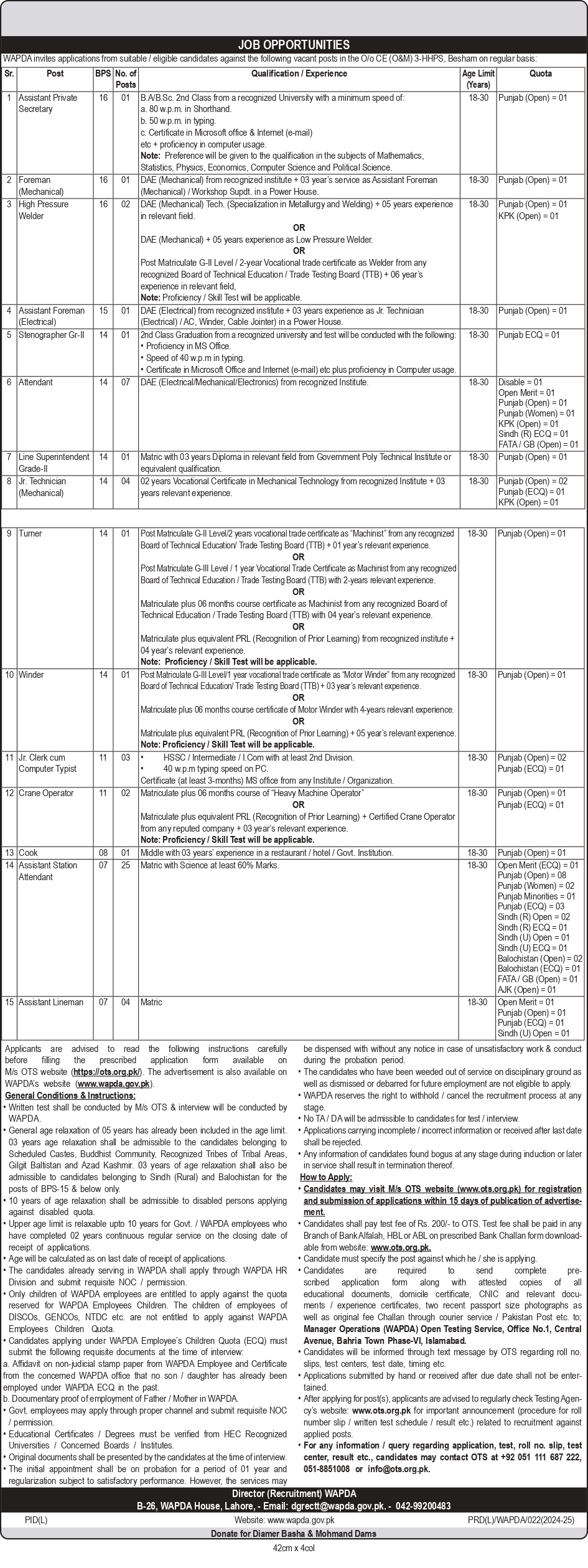 Pakistan Water and Power Development Authority (WAPDA) Jobs 2024